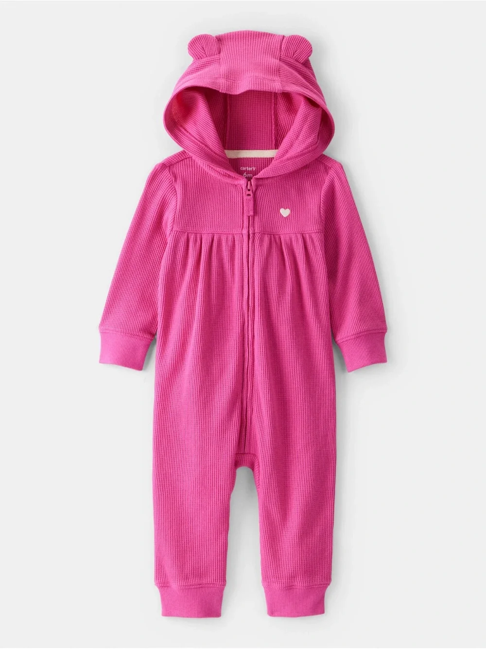 Carter's Bright Pink Waffle-Knit Baby Romper with Hood 3m